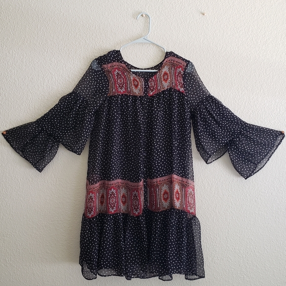 Flowy Black and White Polka Dot Babydoll Smock Dress - Picture 1 of 3